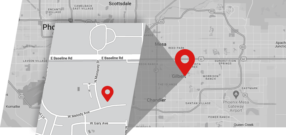 Zoomed In Map Of Our Map Location At 1497 E. Baseline Rd. Suite 4-109 Gilbert, AZ 85233
